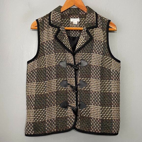 Christopher & Banks Size Medium Tweed Vest Plaid Toggle Academia English Country - Picture 1 of 8